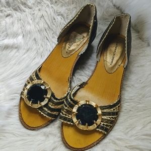 Jeweled Metallic Jewel Snakeskin Wedge Sandals 6